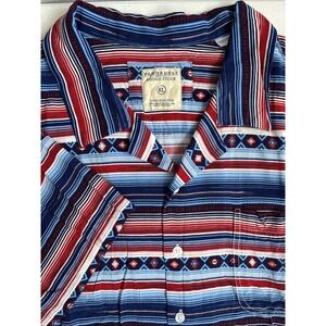 Panhandle‎ Rough Stock Men's XL Red White Blue Southwest Striped SS Button Up
